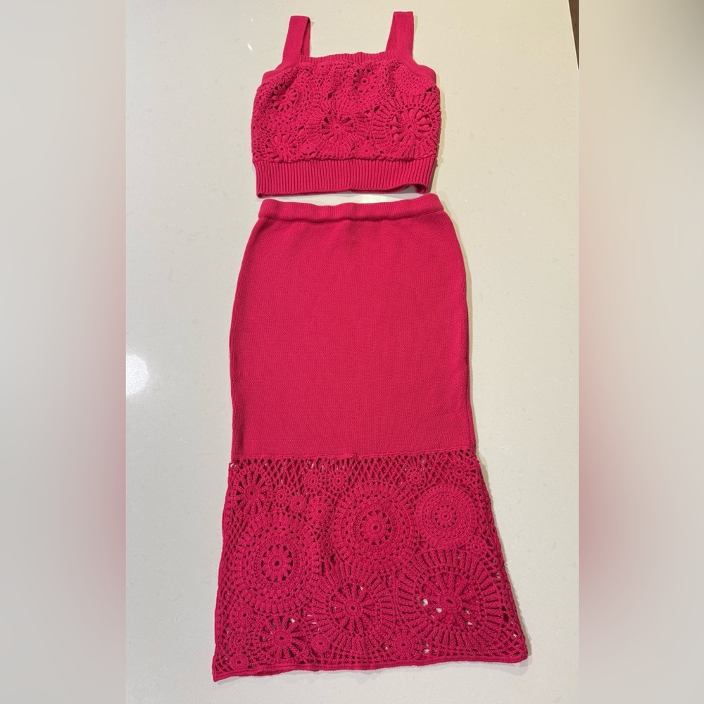 House of Harlow 1960 Pink Crochet Knit Two-Piece Set XS- NEW
